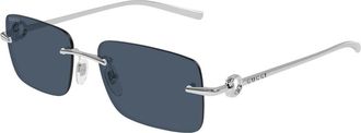 Gucci Rechthoekige Zonnebril - Heren - Zonnebrillen - Grijs - 55 MM - Nylon - Accessoires
