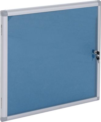 Hhg Vitrina Hhg-952, Pizarra De Corcho Con Superficie De Fieltro, De Aluminio, Con Cerradura, Accesorios Incluidos, 65 X 68 X 7 Cm, Azul