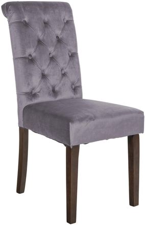 Clp Silla con patas de madera y asiento en terciopelo gris oscuro