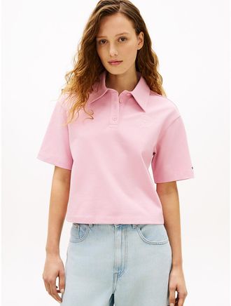 Tommy Hilfiger Womens Relaxed Fit Script Monogram Pique Polo - Pink - XL