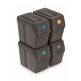 Prosperplast Set De 4 Cubos De Basura Keden Sortibox Para Reciclado, Gris, Volumen 4x20l