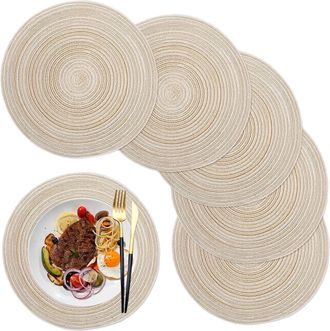 OEM Juego De Manteles Individuales Redondos (6 Piezas), Lavables, Resistentes Al Calor, Color Beige (cubiertos No Incluidos)