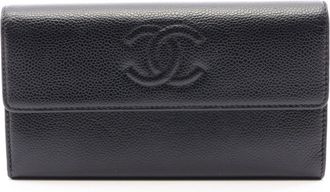 Chanel Black Grained Calfskin Long Wallet (Bi-Fold) (Pre-Owned)