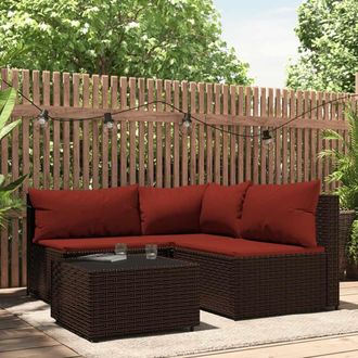 vidaXL Set Muebles De Jard&iacute;n 4 Piezas Y Cojines Rat&aacute;n Sint&eacute;tico Marr&oacute;n Vidaxl