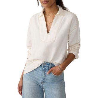 Faherty Sail Away Organic Cotton & Linen Denim Top in Egret at Nordstrom Rack, Size Xx-Small
