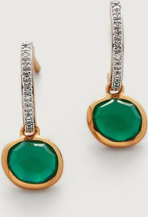 Monica Vinader Gold Siren Mini Huggie Diamond Earrings Green Onyx
