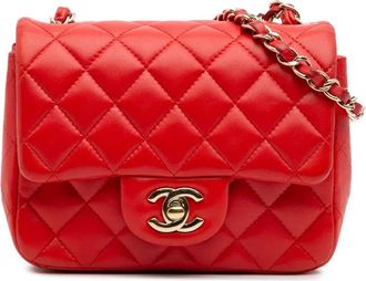Chanel Borsa a tracolla squadrata Classic mini in pelle di agnello con battente 2016-2017 - Rosso