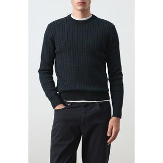 Mango Crewneck Cable Stitch Sweater in Night Blue at Nordstrom, Size Small