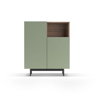 HERDASA Aparador 1 hueco de melamina nogal y verde patas grafito 110x90x34 cm