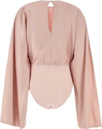 Norma Kamali Womens Satin Bodysuit Pink Polyester Sweater
