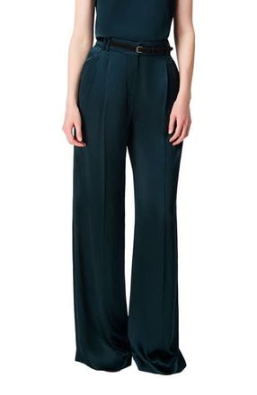 Another Tomorrow Satin Pleated Trouser in Juniper at Nordstrom, Size 38 It