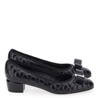 Ferragamo Lucida Quilted Leather Vara Bow Pumps, Size 7 C