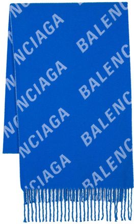 Balenciaga logo-jacquard wool scarf - men - Wool - One Size - Blue