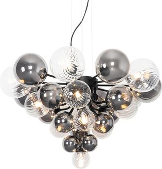 QAZQA Lámpara colgante negra humo y cristal transparente 13 luces