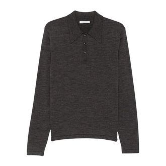 Christophe Lemaire Tops, Heren, Grijs, L, Wol, LS Gebreide Poloshirt