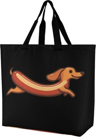 Generic Dachshund Hot Dog Large Reusable Shopping Bag Lightweight Foldable Tote Bags Washable Shoulder Handbag