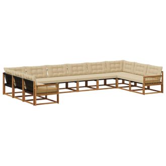 vidaXL Conjunto De Sof&aacute;s De Exterior Con Coj&iacute;n 10 Pcs Natural Y Beige Vidaxl