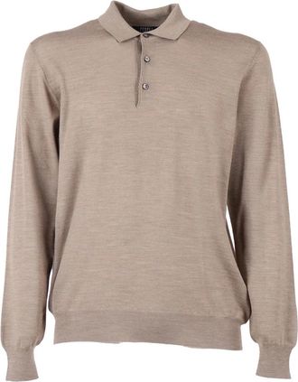 Fedeli Polo Shirt L/S Gebreide Trui - Heren - Ronde hals truien - Grijs - 2XL - Wol - Truien & Vesten