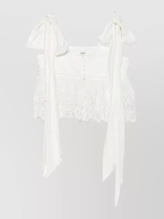 Chlo&eacute; broderie anglaise cropped top bow detail