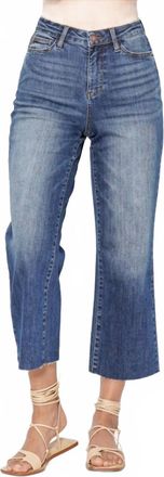 Judy Blue Wide Leg Crop With Back Pocket Embroidery Jeans In Blue