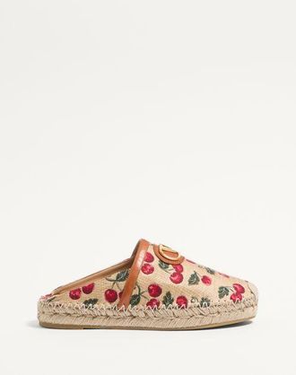 Valentino Garavani Mule Vlogo Signature In Rafia Jacquard Con Motivo Cherryfic 25Mm Donna NATURALE/ROSSO 35