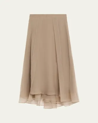 Brunello Cucinelli Crispy Silk Organza Overlay Midi Skirt