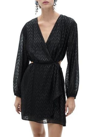Mango Metallic Long Sleeve Cutout Faux Wrap Dress in Black at Nordstrom Rack, Size 4