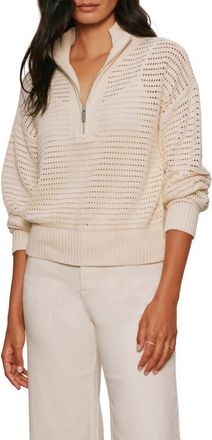 Sanctuary Open Stitch Half-Zip Cotton Blend Sweater in Collagen White at Nordstrom, Size Xx-Small