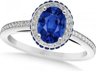 Allurez Oval Blue Sapphire Diamond Halo Engagement Ring 14k White Gold 2.00ct