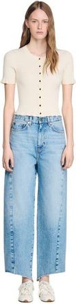 Sandro Ruffled rib knit cardigan in Ecru at Nordstrom, Size X-Large