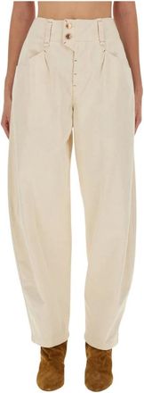 Isabel Marant Oumaya Broek - Dames - Wijde Broeken - Beige - L - Katoen - Broeken