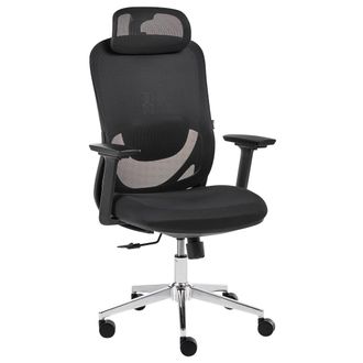 Beliani Silla De Oficina Giratoria Ergon&oacute;mica De Malla Ruedas De Pl&aacute;stico Reclinable Regulaci&oacute;n Altura Reposabrazos Reposacabezas Ajustable Negro Ervione