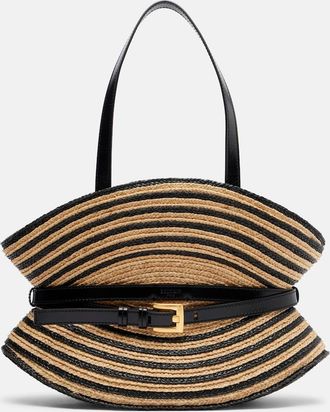Balmain Raffia-effect striped shoulder bag