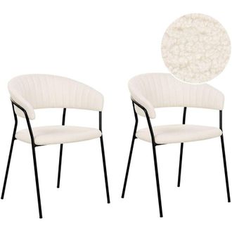Beliani Set di 2 sedie da pranzo moderne imbottite in velluto con braccioli schienale curvo gambe nere crema Mariposa