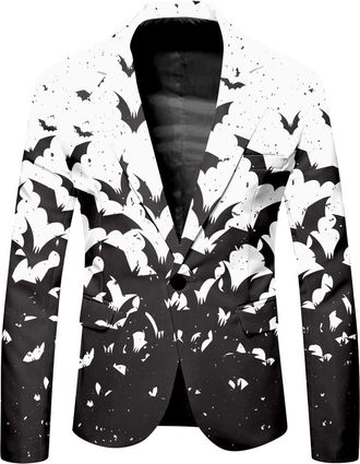 Generic Leisure Suits for Men Men Halloween Themed Printed Suit Casual Loose Comfortable Gothic Style Role Playing Jacket Suit Jacket for Men Slim (White, S)