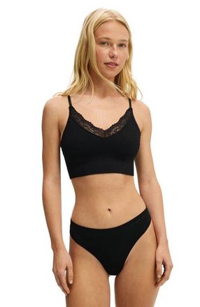 Cotton On Womens Seamless Longline Lace Trim Bralette in Black at Nordstrom, Size Medium