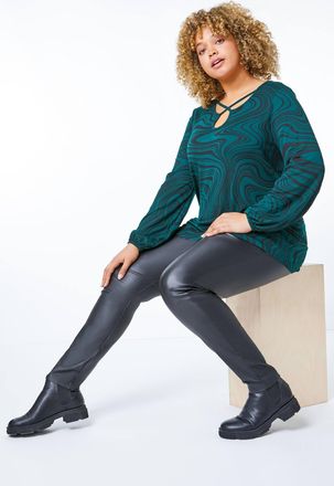 Roman Faux Leather Elastic Waist Trousers