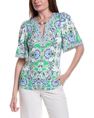 Hale Bob Hale Bob Giana Short Sleeve Silk-Blend Top