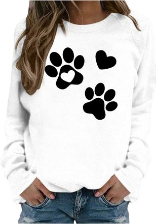 Generic Today Deals Womens Sweatshirts Funny Love Heart Dog Paw Print Pullover Tops UK Casual Long Sleeve Crewneck Sweater 2024 Fall Winter Fashion Solid Colo