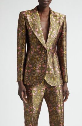 Etro Fitted Jacquard Jacket in Multicol On Green Base at Nordstrom, Size 42