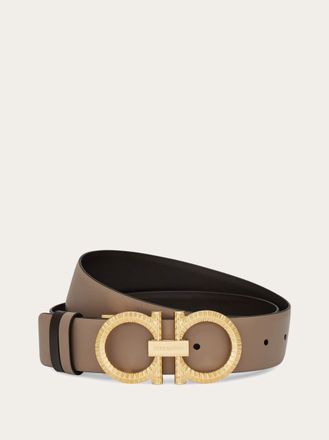 Ferragamo Women Knurled Gancini reversible and adjustable belt Beige