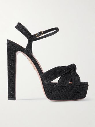 Aquazzura Sandali Metallizzati Con Plateau E Nodo Nina Plateau 130 - Nero