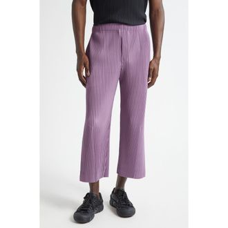 Homme Pliss&eacute; Issey Miyake Monthly Colors Pleated Crop Straight Leg Pants in Viola Purple at Nordstrom, Size 3