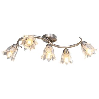 Berkfield Home Ceiling Lamp with Transparent Glass Shades for 5 E14 Bulbs Tulip in Silver