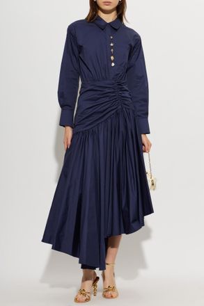 Self Portrait Asymmetrical Dress With A Pocket, Womens, Navy Blue