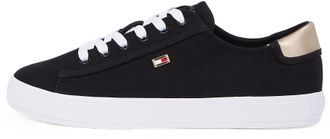 Tommy Hilfiger Womens Elegant Canvas Lace-Up Vulcanised Trainers, Black (Black), 6
