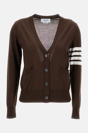 Thom Browne Cardigan Scollo A V In Sottile Lana Merino