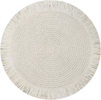 OEM Juego 4 Manteles Individuales Redondos Estilo Bohemio Bonitas Borlas, Duraderos, Resistentes Calor Antideslizantes 38 Cm, Color Blanco Roto