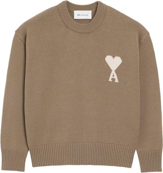 Ami Taupe Beige Intarsia Knit Sweater