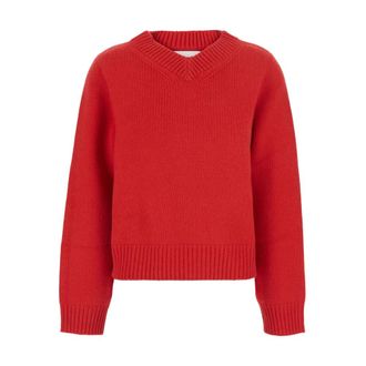 Soft Goat Grof V-hals Trui - Dames - Truien - Rood - Maat: XS Wol